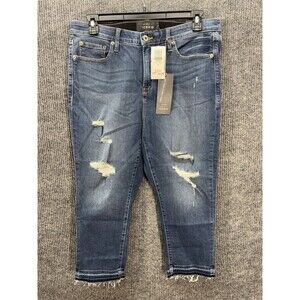 Torrid Sky High Skinny Crop Jeans Womens 18 Blue Distressed Raw Brighton Hem NEW
